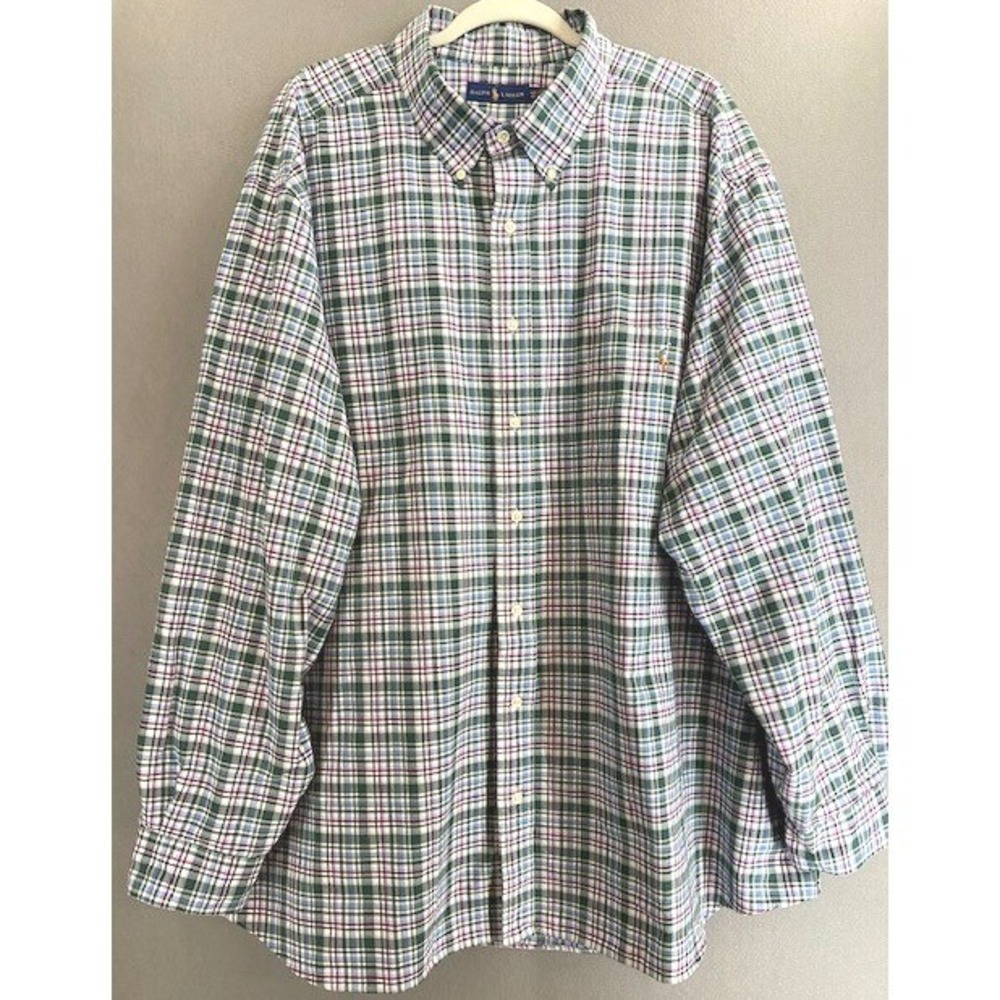 Ralph Lauren Mens 4XB‎ Plaid Button Down Shirt Green Purple White Big & Tall 4G